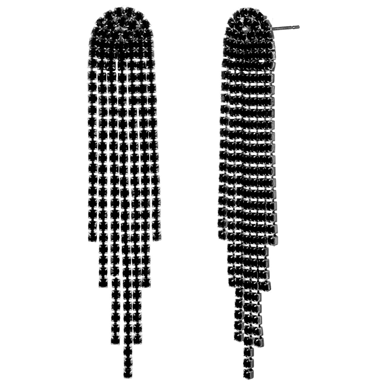 Mlouye Black Dangle Earrings for Women Rhinestone Earrings Dangling Long Tassel Fringe Crystal Drop Earring for Prom Party