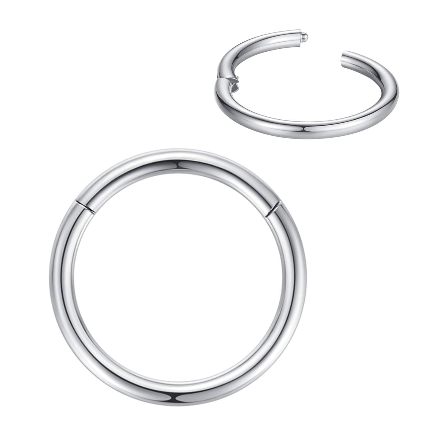 FOLLOWMOON 6mm Septum Ring Silver Nose Rings Hoop 14 Gauge Nose Hoop Helix Daith Tragus Earrings Hinged Segment Septum Clicker L