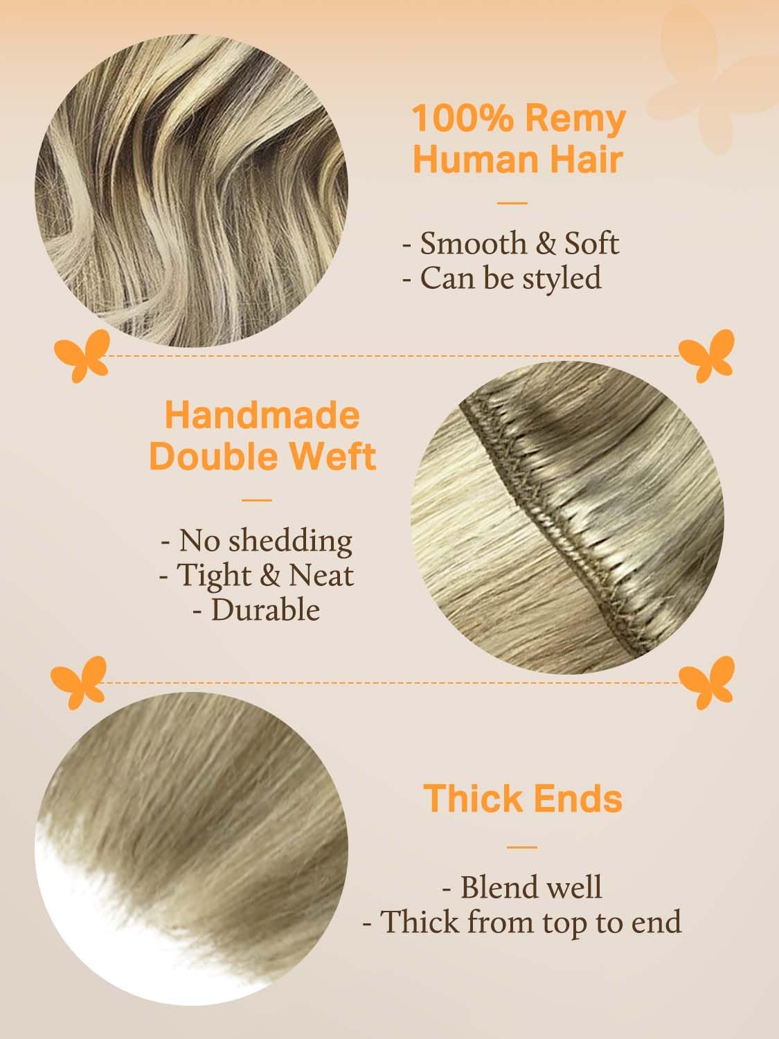 DOORES Hair Extensions Real Human Hair, Light Brown Highlighted Medium Blonde 24 Inch 120g, Remy Weft Full Head Long Straight Se