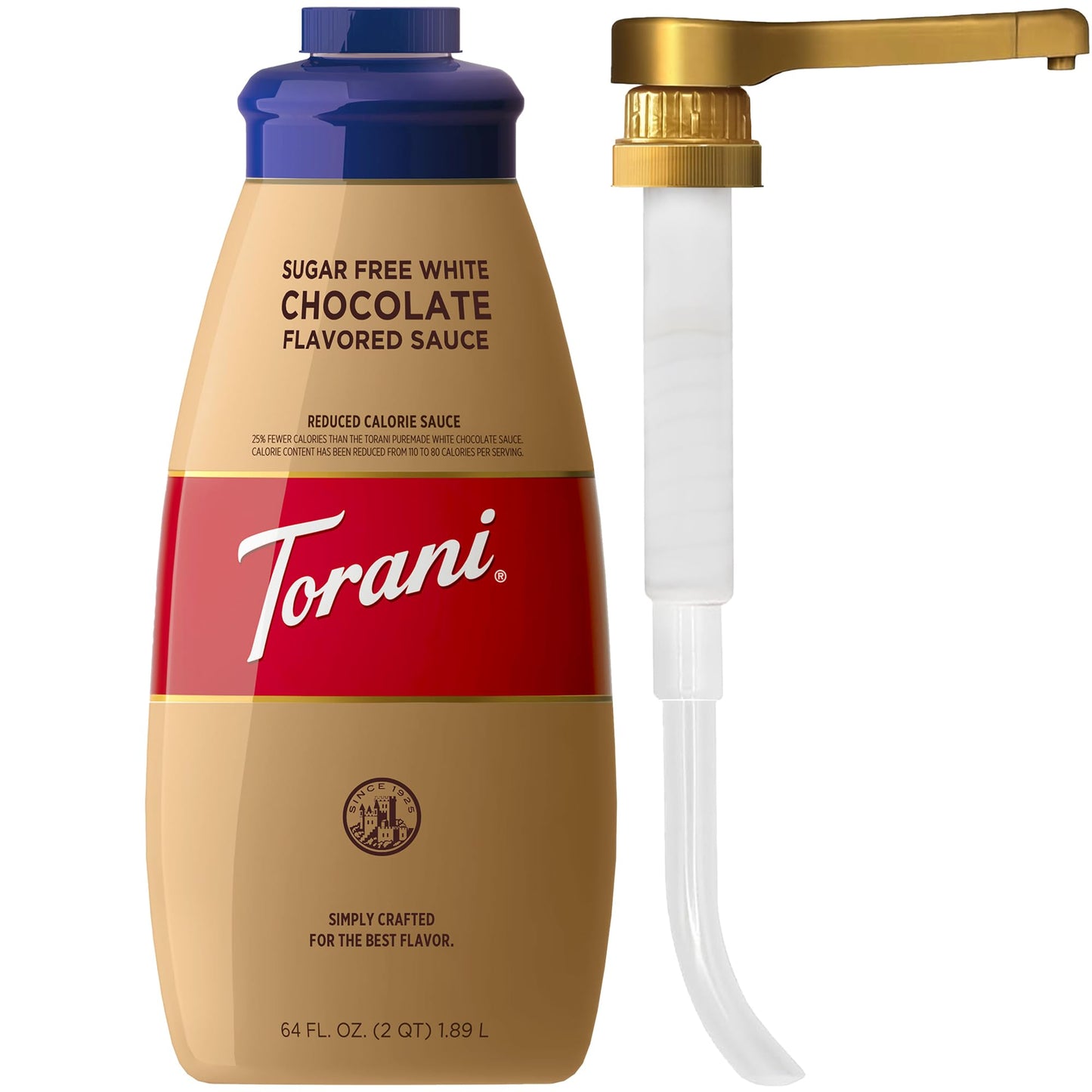Torani Sugar Free White Chocolate Sauce for Crafting Coffeehouse Drinks  Large Squeeze Bottle with Pump  64 Fl Oz