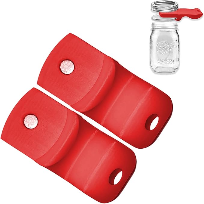 2pcs Canning Jar Opener with Magnets Mason Jar Opener Canning Tool Releases Vacuum Seal on Wide Mouth and Regular Mouth Lids (Red)