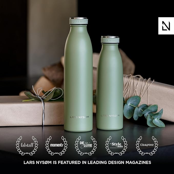 LARS NYSØM Stainless Steel Insulated Water Bottle 12oz 17oz 25oz 34oz 51oz | BPA-free Insulated Thermo Flask for Hot and Cold Beverages | Leakproof Drinking Bottle (Berry, 25oz)
