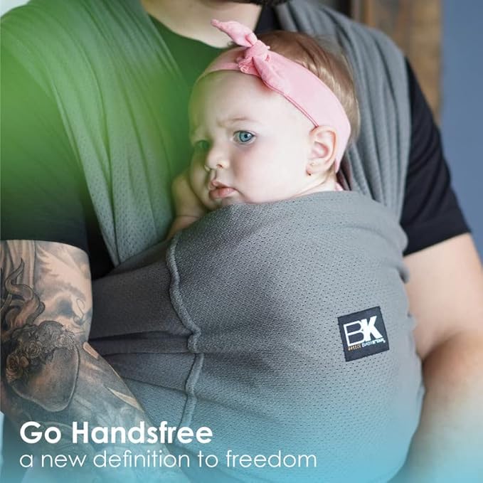 Breeze Baby K'tan Baby Carrier, #1 Easy Pre-Wrapped Baby Sling Gift | Breathable 100% Cotton Mesh | Hands Free Wrap for Infants | No Rings Or Buckles | Charcoal | 2X-Small