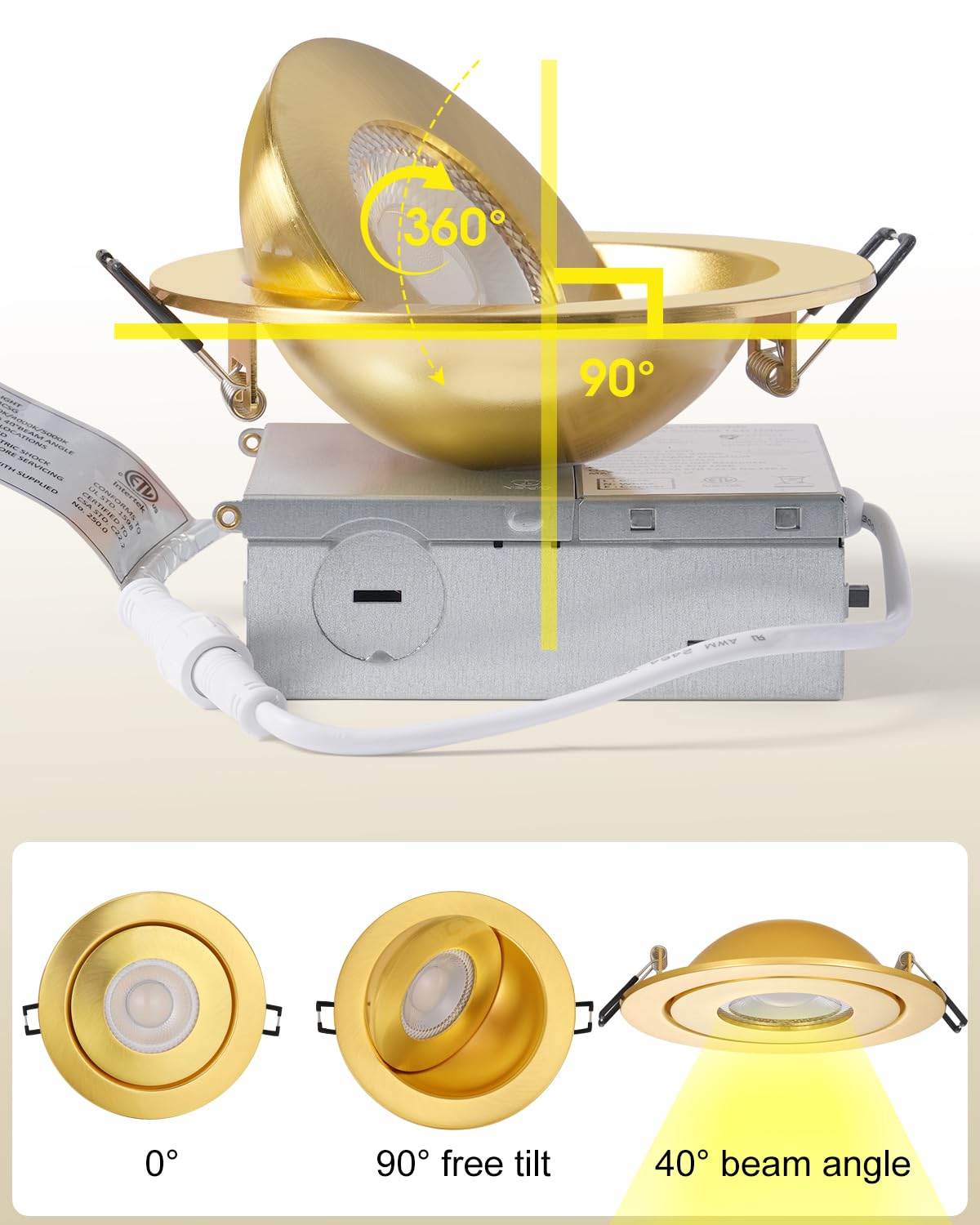 Popanu 4 Inch Led Recessed Light - 9W Gold Gimbal Recessed Lighting Canless Soffit Swivel Eyeball 90 Tilt Wafer Slope Ceiling Adjustable Spotlight Dimmable For Accent Lighting Gold 6 Pack
