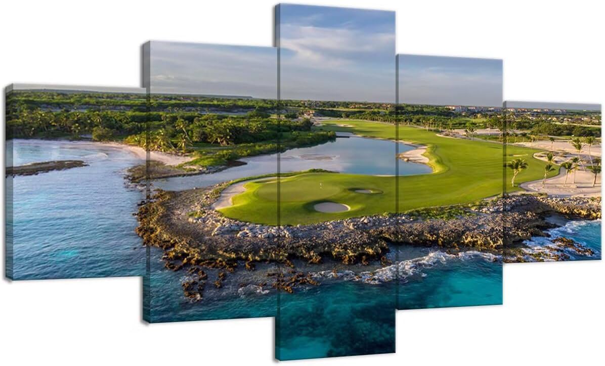 chenchenArt Punta Espada Golf Club Wall Art for Living Room Bedroom Bathroom Home Decorations Golf Course Pictures Posters Canvas Prints Modern Artwork Framed Ready to Hang(50''W x 24''H)