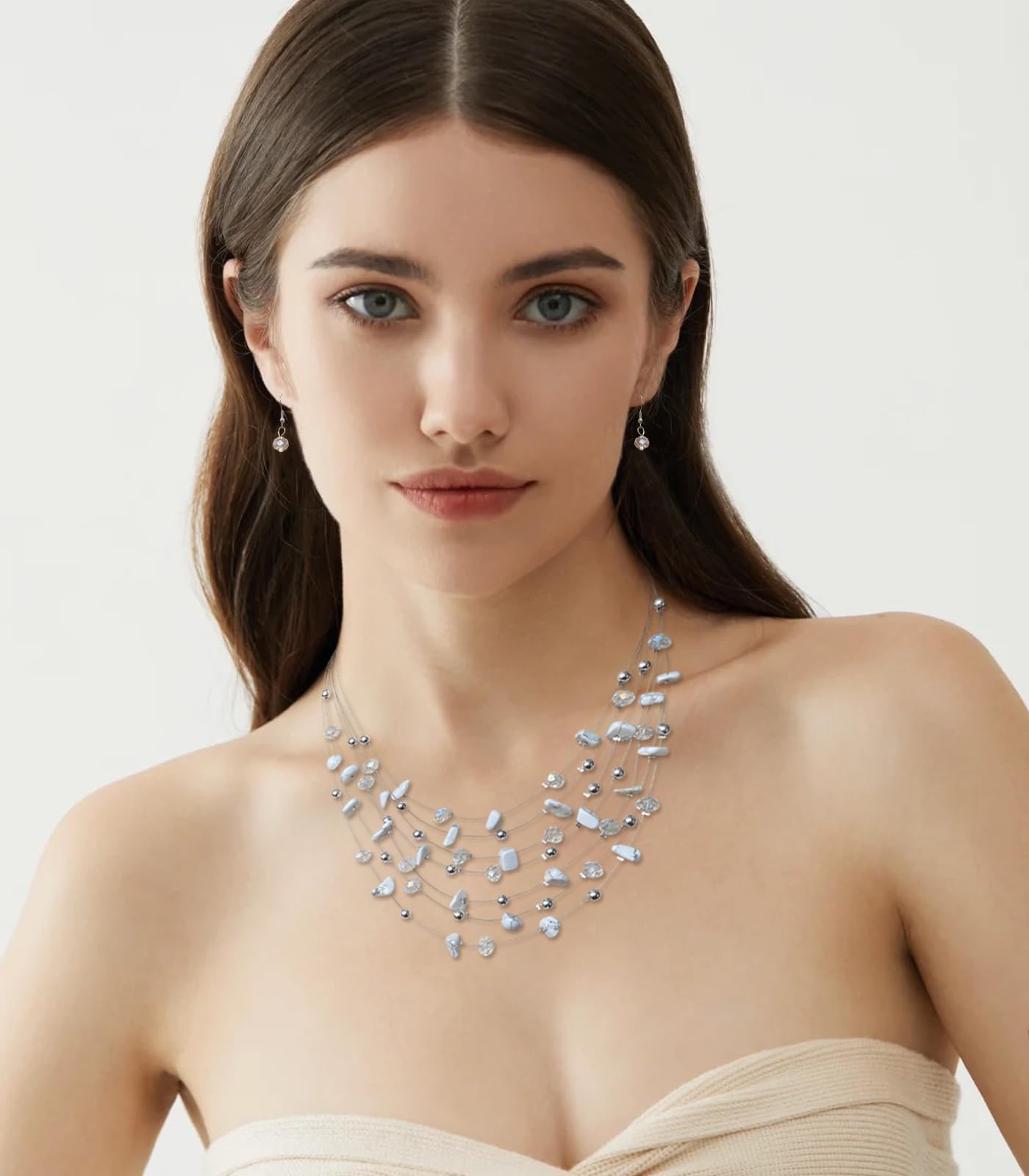 Errally Boho Layered Crystal Beaded Necklaces for Women Natural Stone Multi-Strand Statement Necklace Fashion Costume Jewelry Gi