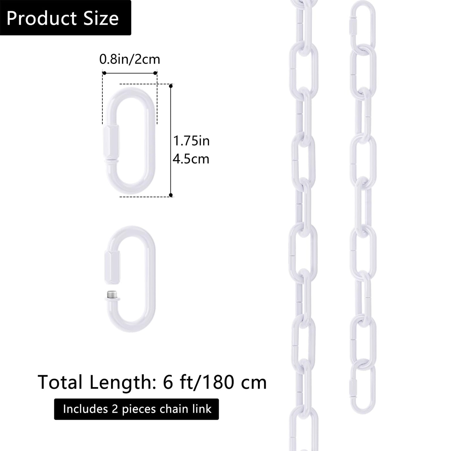 garini Industrial Pendant Chandelier Chain, Adjustable Metal Fixture, Iron, 2 Pack, White, Model 87-2LQY-SECB