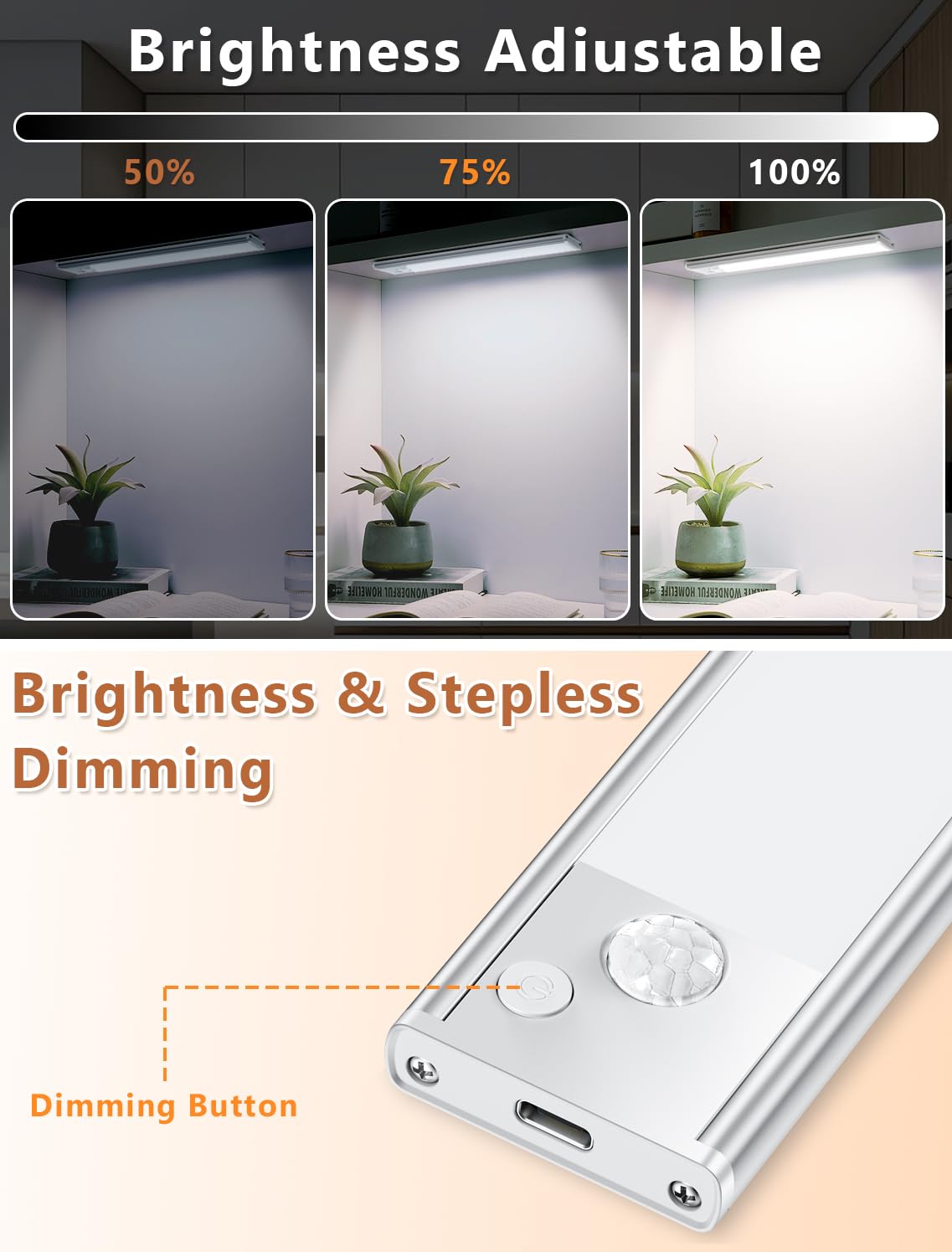Vozuji Under Cabinet Rechargeable Lighting: Motion Sensor Dimmable Lights Indoor - Battery Operated Lights - Wireless Activated Closet Light Magnetic Led Light For Kitchen Home Bathroom Counter Shelf