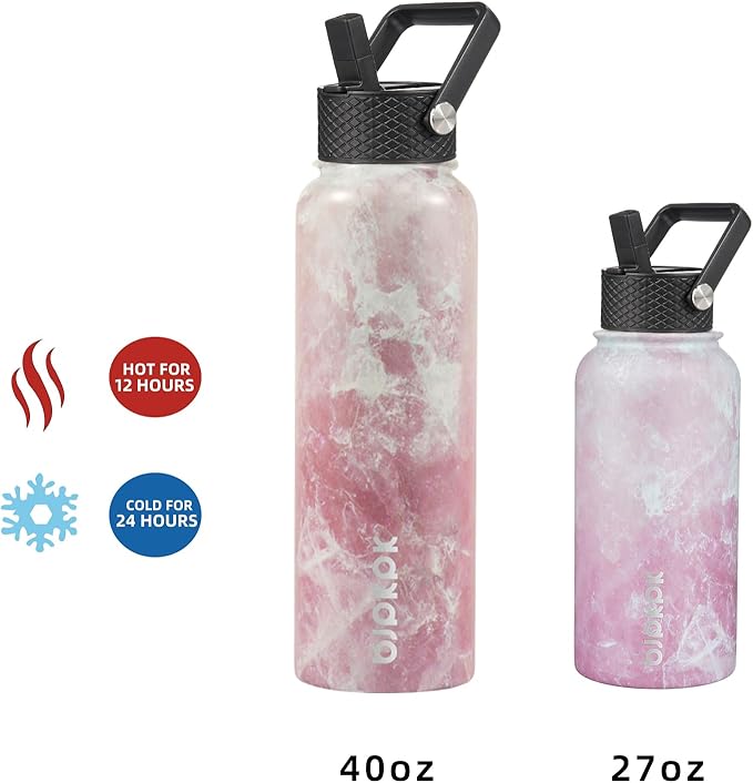 BJPKPK Insulated Water Bottles with Straw Lid, 27oz Stainless Steel Water Bottle with 3 Lids, Leak Proof BPA Free Metal Thermo, Mugs, Tumblers, Keep Cold Hot - Blossom