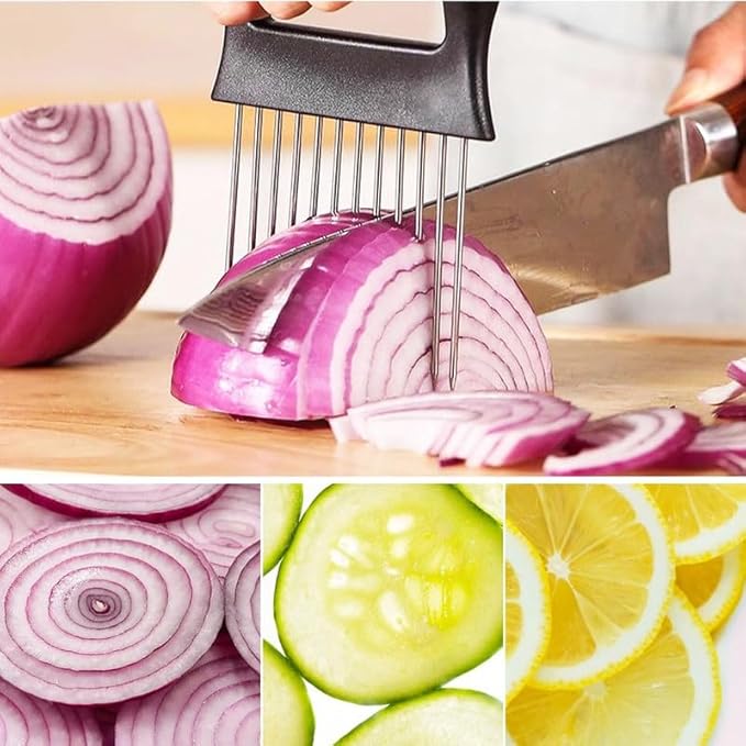 2026 Upgraded Onion Holder for Slicing, New Stainless Steel Onion Slice Holder Lemon Slicer Vegetable Cutter, Kitchen Chopper Slicing Assistant Tool for Meat, Onion, Potato, Tomato (3 Pack)