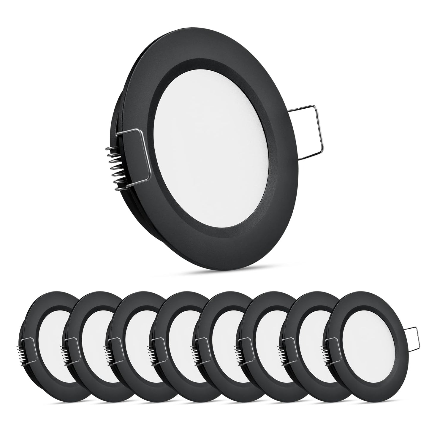 Obeaming 8 Pack 12 Volt Led Puck Light Rv Recessed Mount Ceiling Light 2.75?12V Down Light For Camper Van Truck Boat Interior Ceiling Kitchen Cabinet Lighting Cri 93 (Black/Cool White)