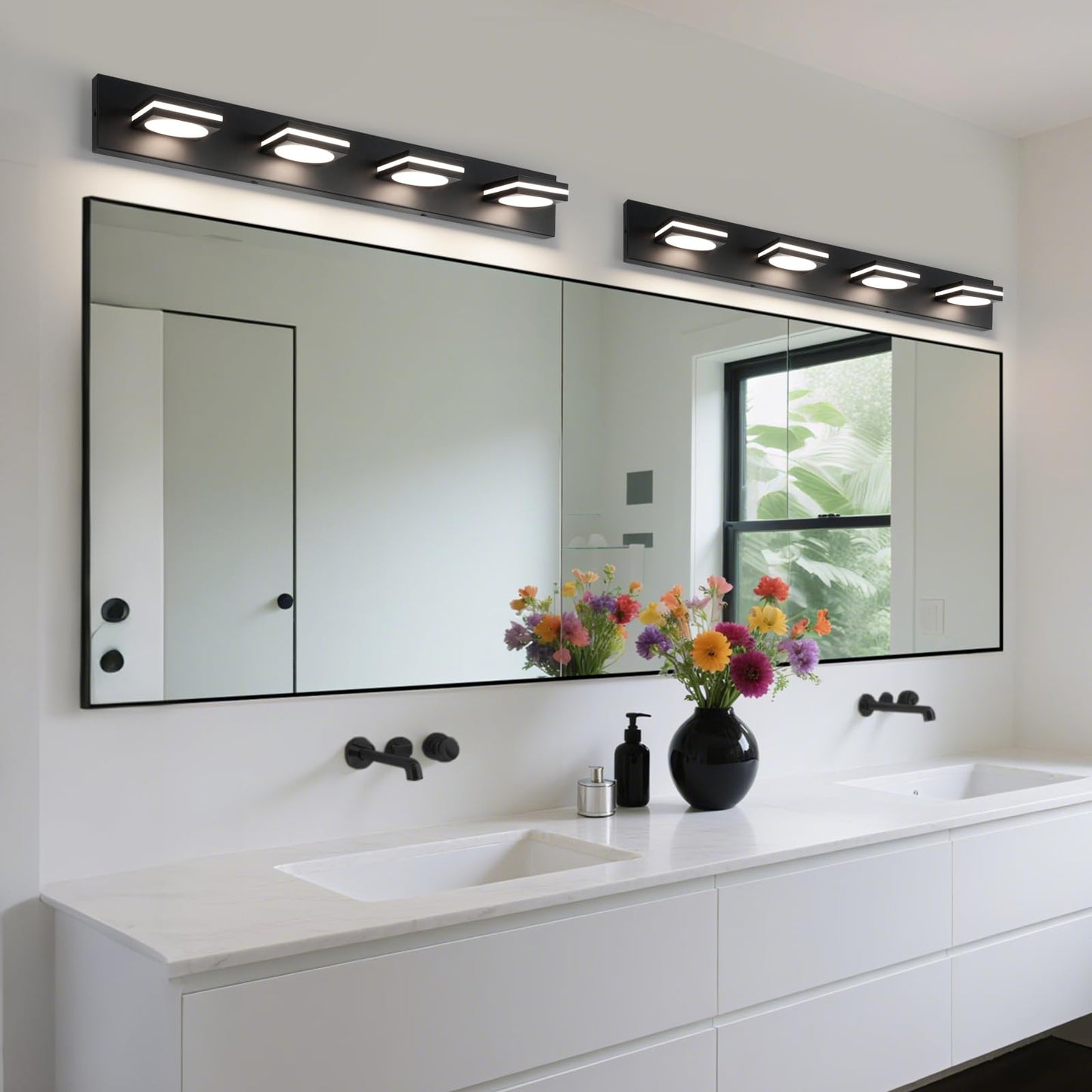 Okeli 4-Light Led Bathroom Vanity Light Fixtures  Matte Black Modern Bathroom Wall Lighting Fixtures Over Mirror (3Cct  3000K-6000K)