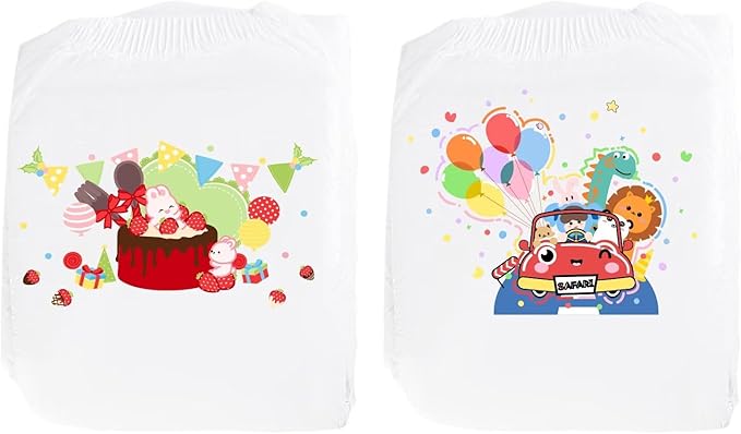Landofgenie Adult Diapers with Tabs Unisex Overnight High Absorbency Diapers Pack of 2 (Large 36"- 46") - Bunny Party and Animal Amusement Park