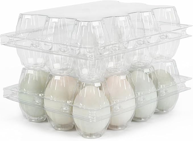 50 Pack Large Plastic Egg Cartons - 1 Dozen Clear Duck Egg Tray - Reusable Egg Storage Holder for Refrigerator, Family Pasture, Duck Farm, Market Display