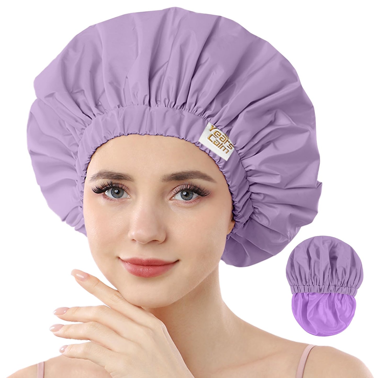 Years calm Reusable Waterproof Shower Caps for Women, Hair Caps for Showers, Double-Layer Elastic Design, for All Hairstyles, Tr