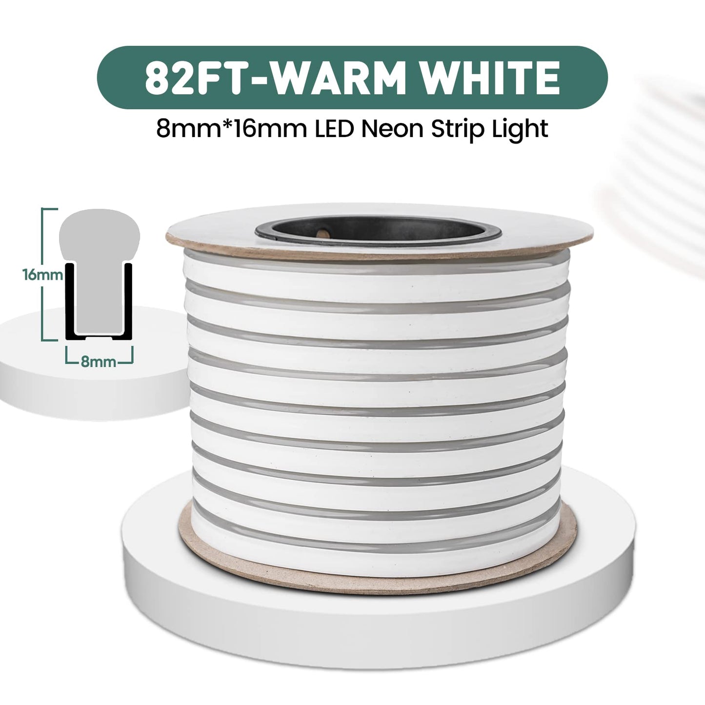 Gzbtech Flexible Led Neon Rope Lights 82Ft Ac 110-120V Waterproof Strip Light  120 Leds/M Cuttable Connectable Neon Lighting For Indoor Outdoor Home Decor/Commercial Building Use-Warm White 25M