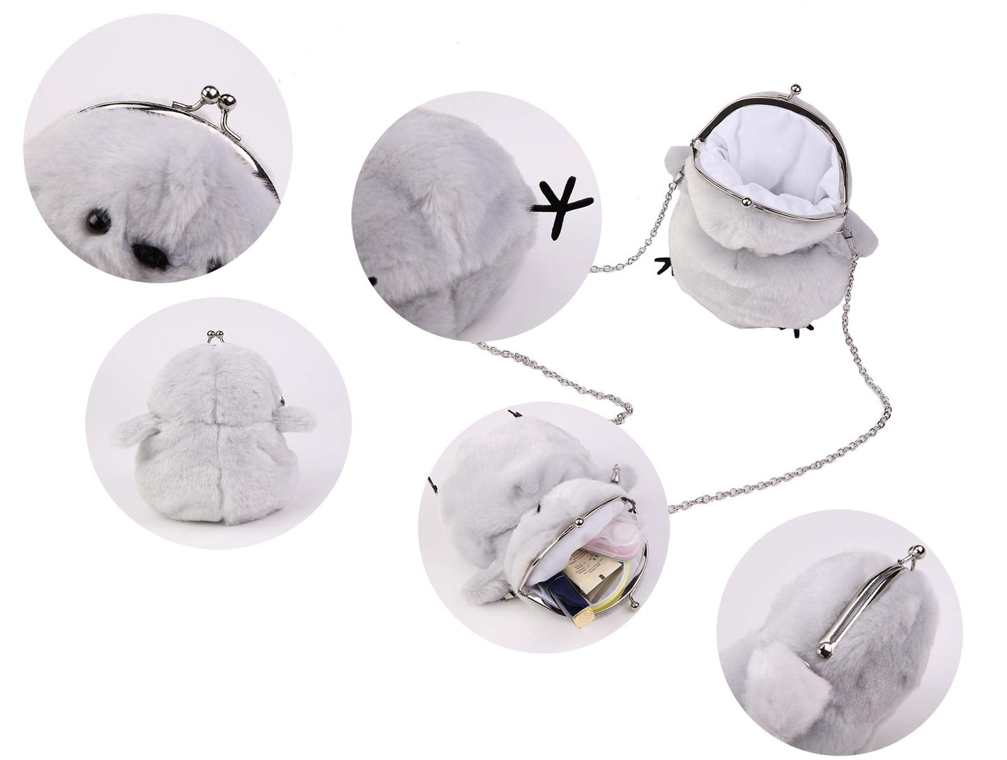 JHVYF Women Cute Plush Crossbody Bag Small Chick Shoulder Purse Cell Phone Wallet Clasp Closure Bags Gray