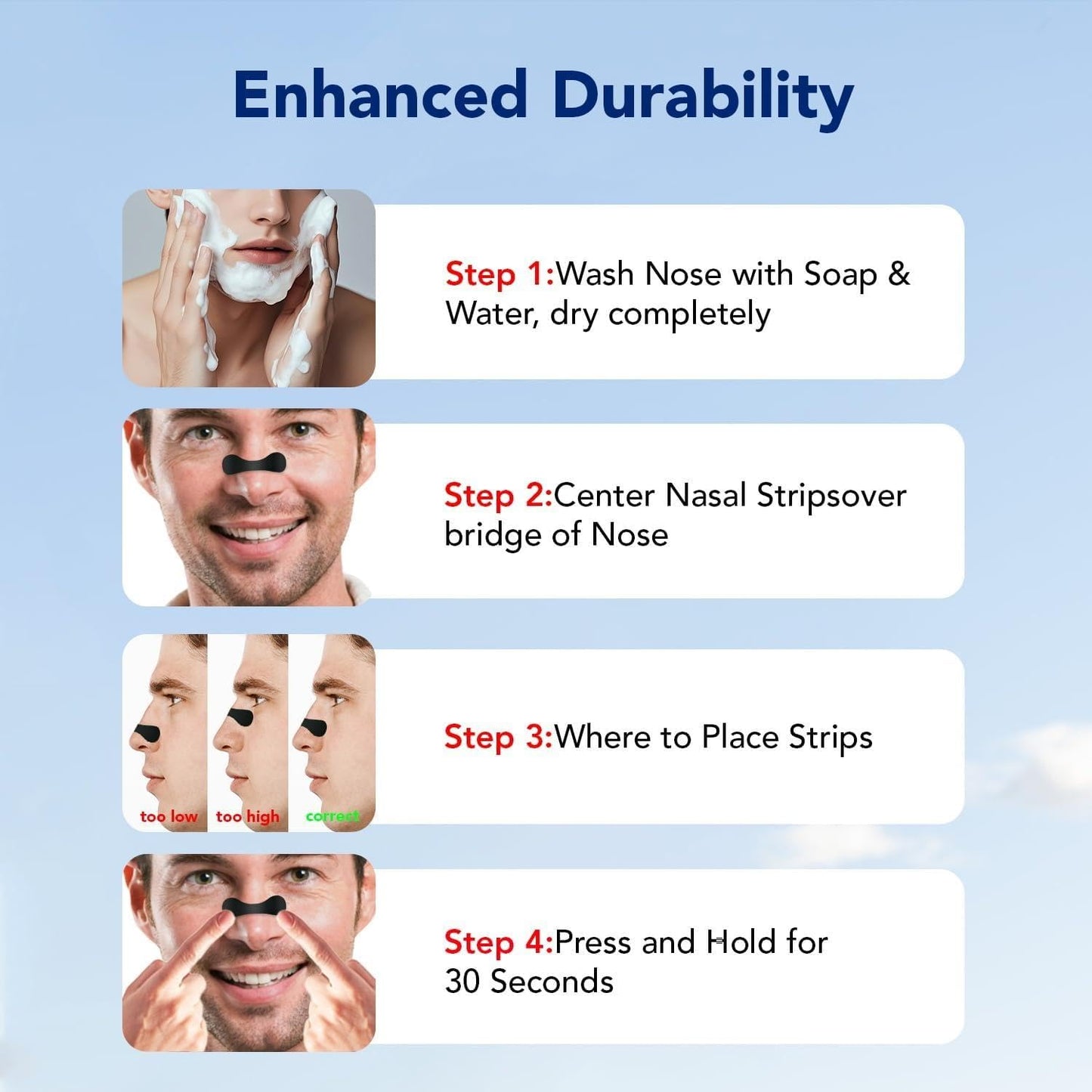 60 Pcs Nasal Strips for Snoring - Extra Strength Nose Strips for Breathing with Strong Adhesion - Sweat Resistant Design for All Day Use - Improvess Sleep and Workout Performance - Black