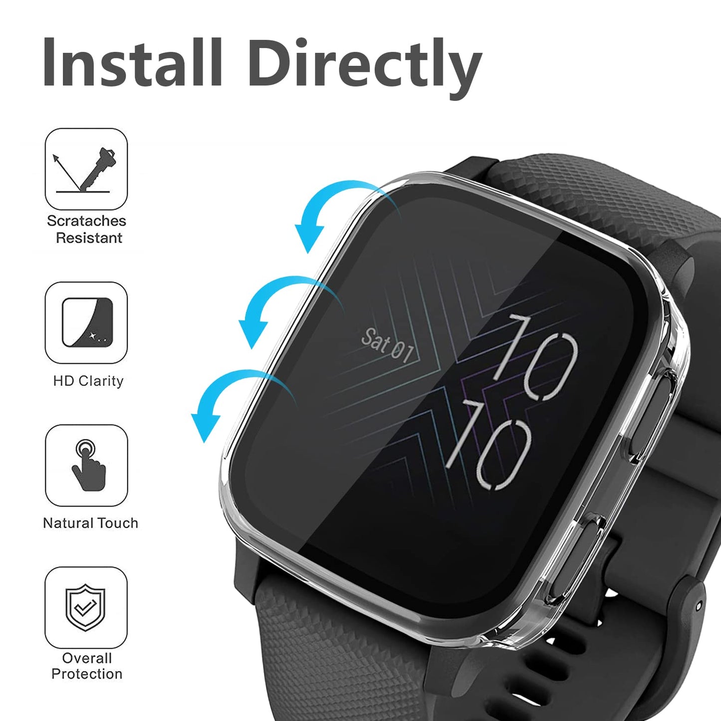 2 Packs Case Compatible With Garmin Venu Sq Screen Protector Built In 9H Tempered Glass, Nahai Hard Pc Cover Bumper All Around A