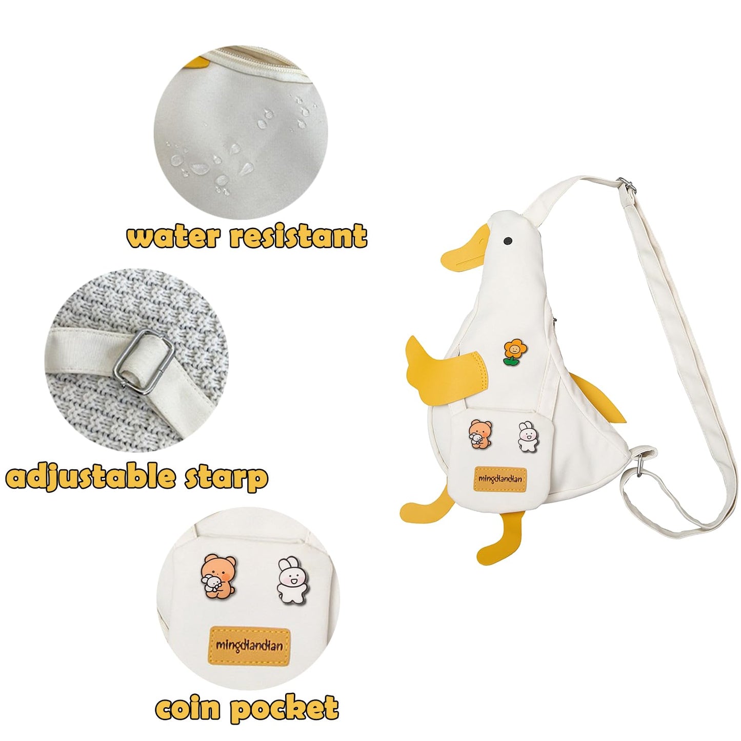 PRLINJSK Kawaii Purse, Cute Duck Crossbody Shoulder Bag, Novelty Messenger Purse for Women with Pins Gifts