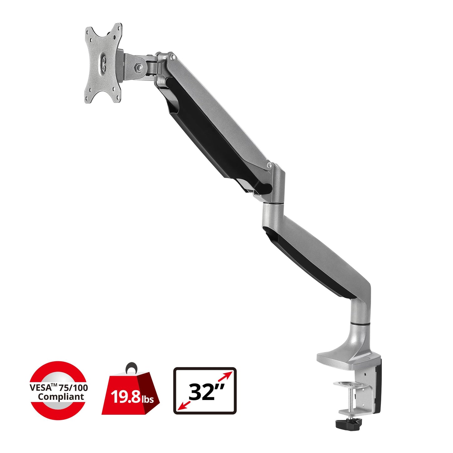 Siig Single Monitor Desk Mount With Premium Gas Spring For 13 To 32 Inch Flat & Curved Screens, Vesa, Articulating Monitor Stand