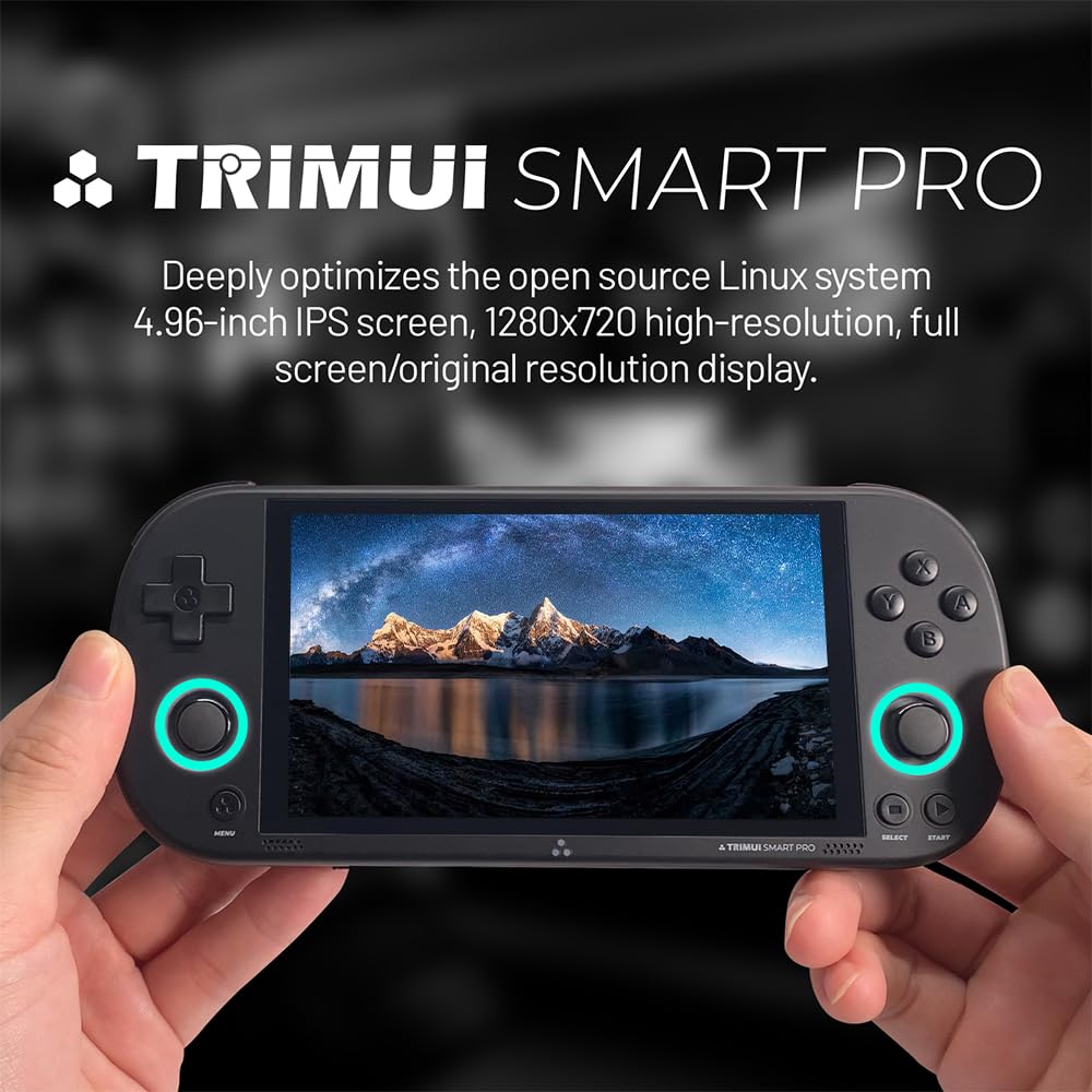 Trimui Smart Pro Handheld Game Console 4.96-Inches Display Game Console, Linux System with Allwinner A133P Processor Built-in 64G TF Card Black