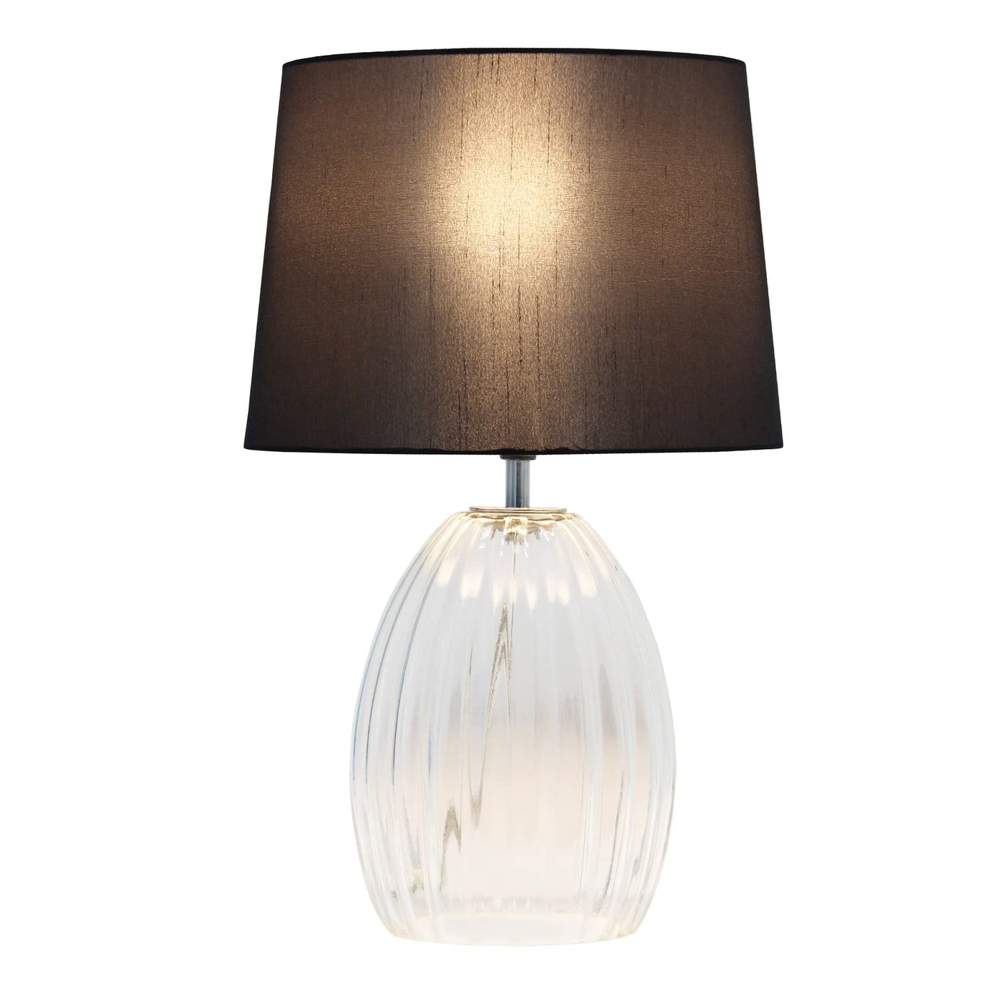 Lalia Home 17.63in Fluted Glass Bedside Table Lamp, Gray Fabric Shade, Clear Glass, Model 1270-LHT-4019-GY