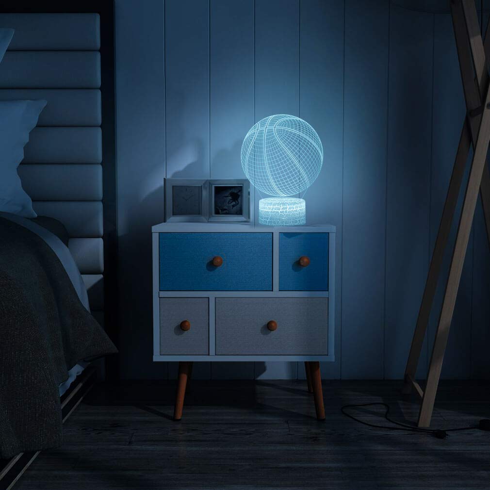 SEVEN LADY 3D Basketball Lamp Night Light with Remote, Acrylic Material, Adjustable Brightness, Gift for Kids and Sports Lovers