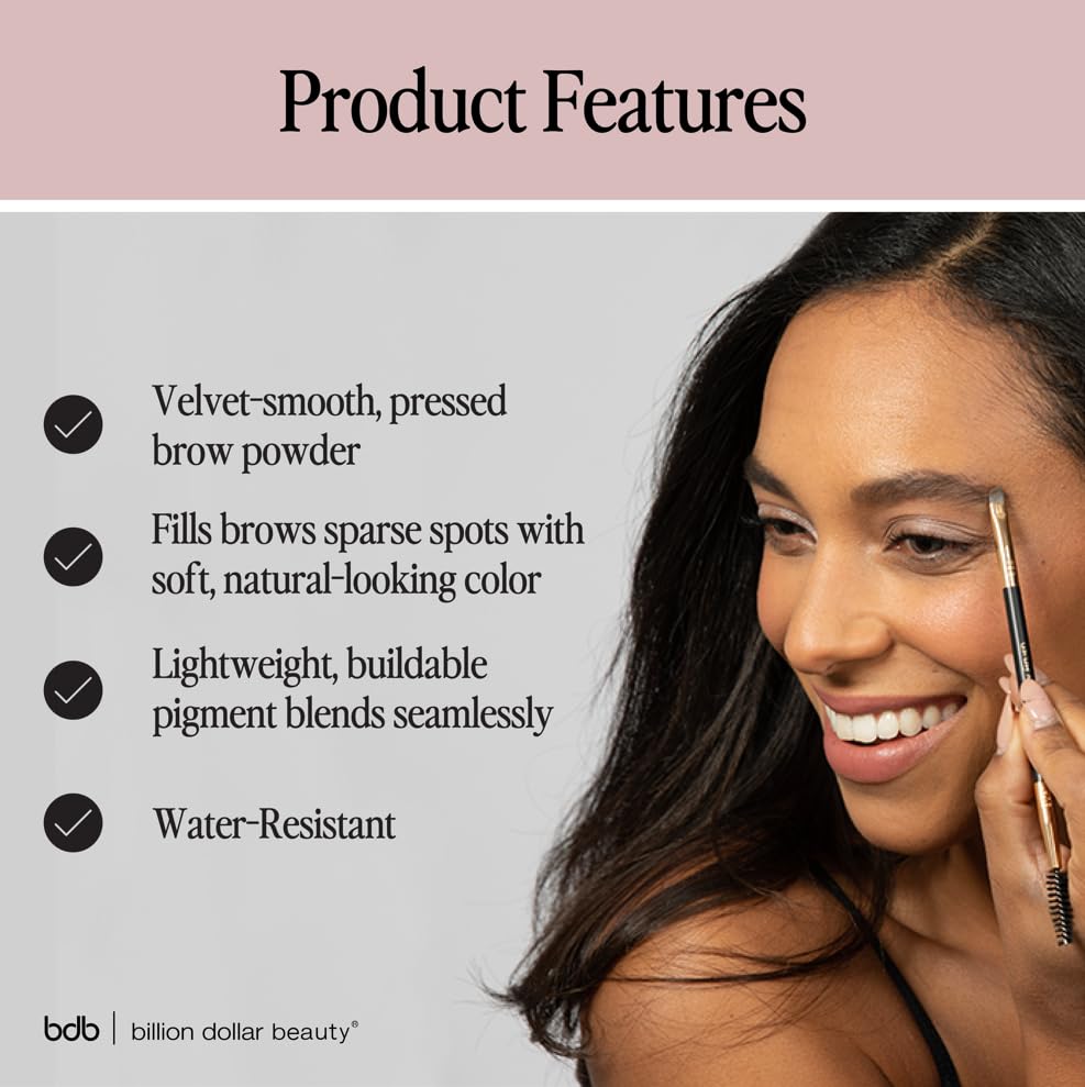 bdb Eyebrow Powder & Definer Brush - Long-Lasting, Fuller & Fluffier Brows, Spoolie for Precision, Soft & Natural, Light Brown