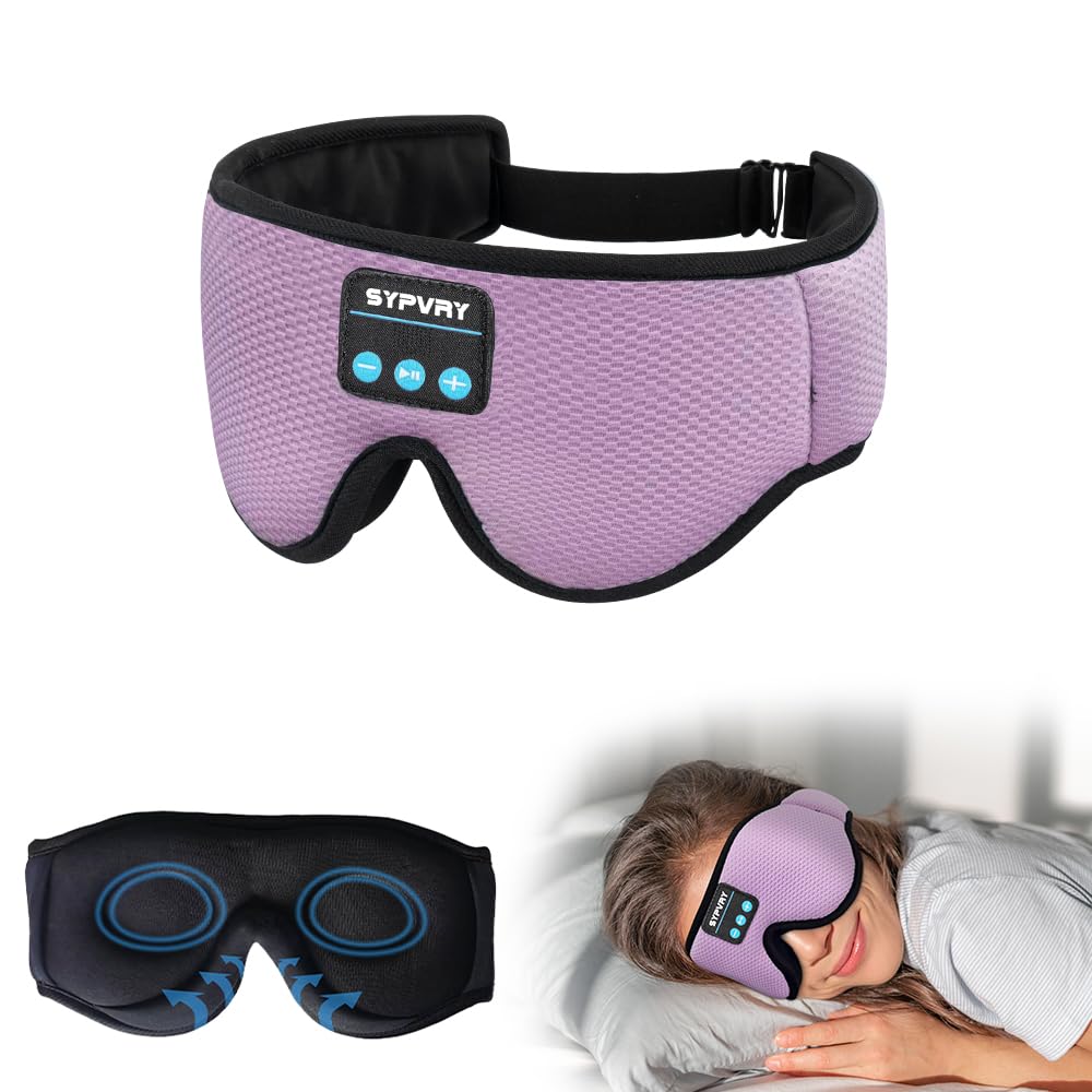 Sleep Mask Bluetooth Headphones Soft Wireless Headband Eye Mask Blackout with Microphone (Purple)