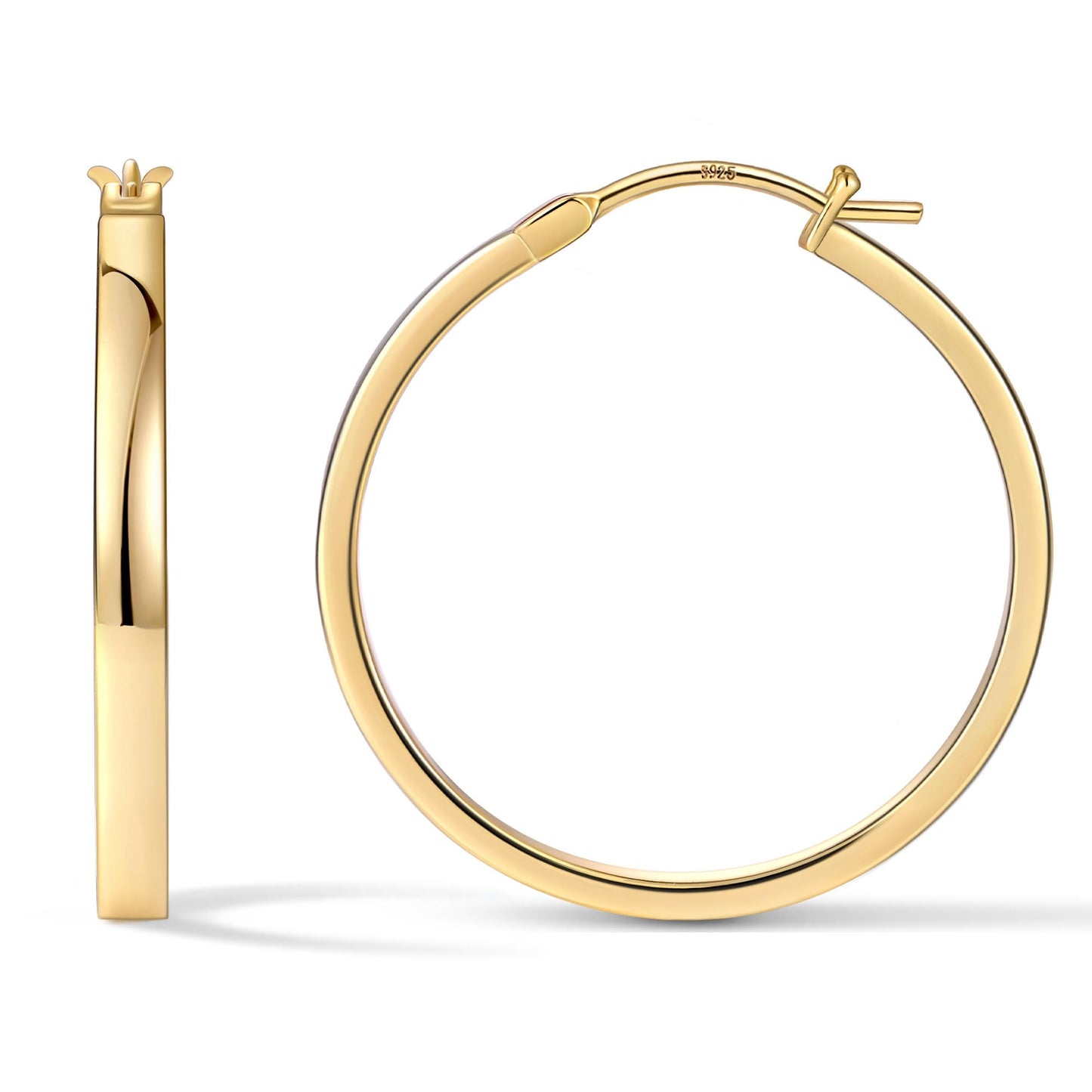 Gacimy Gold Hoop Earrings for Women, 14K Gold Plated Flatted Hoops with 925 Sterling Silver Post, 30mm Medium Earrings for Women