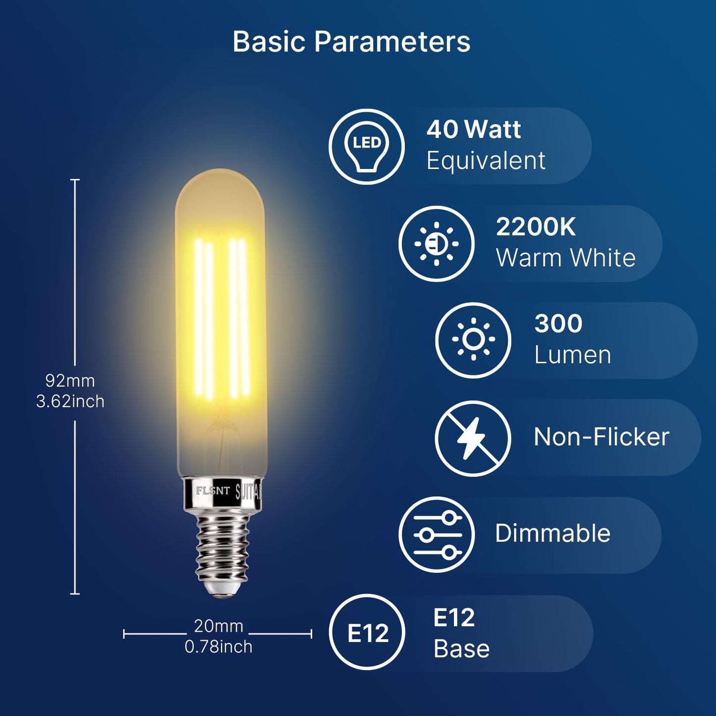 Flsnt Dimmable T6/T25 Edison Led Bulbs 40W Equivalent E12 Candelabra Base 2200K Amber White  300Lm 4W Decorative Edison Bulb For Chandelier Vanity Ceiling Fan Lighting  Cri82  6 Pack