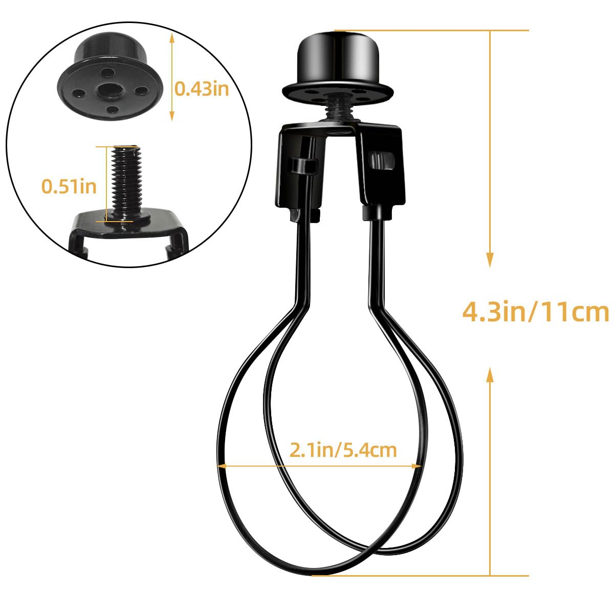 Clip on Lampshade Adapter, Shade Light Bulb Clip Adapter Includes Finial and Lampshade Levellers, Lamp Shade Holder for Clip On Light Bulbs Attaching Finial DIY Lighting Accessories (1 Pcs, Black)