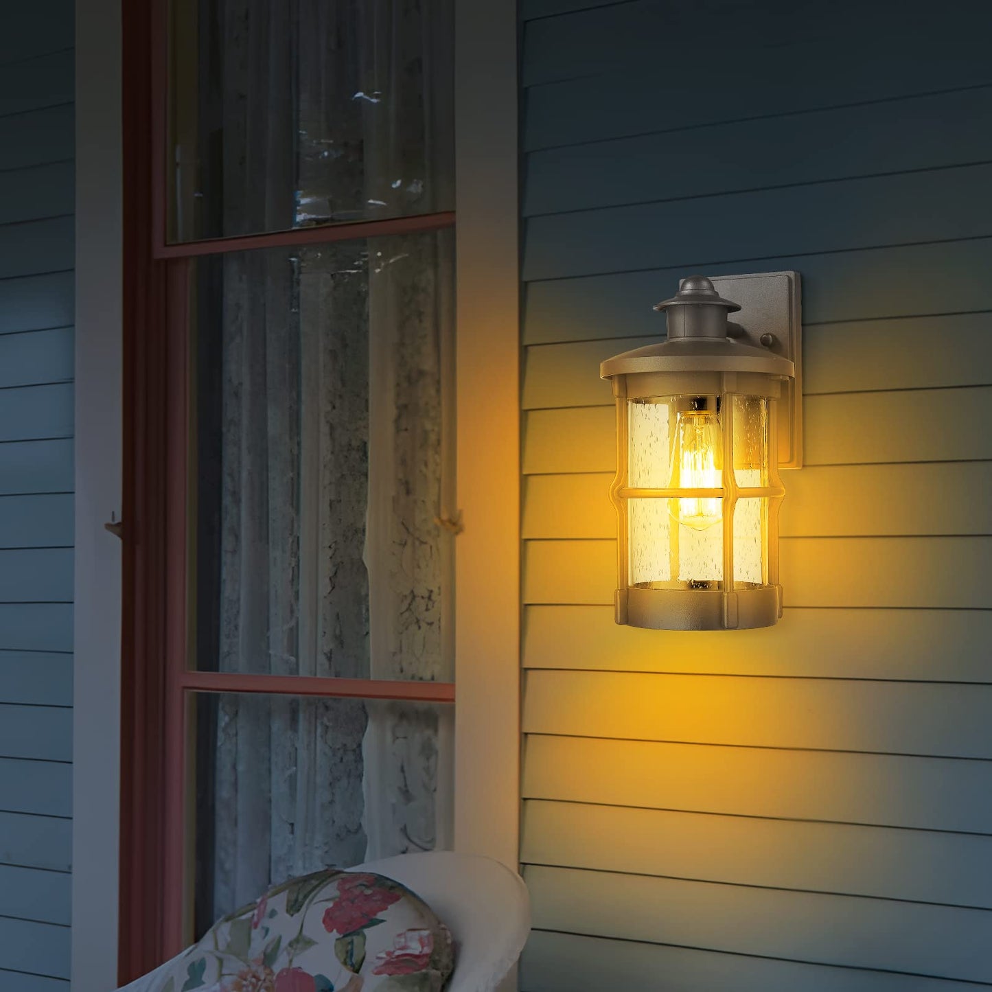 Rosient Outdoor Wall Sconces - Exterior Wall Mount Lighting Fixture In Black Finish With Seeded Glass (2 Pack)