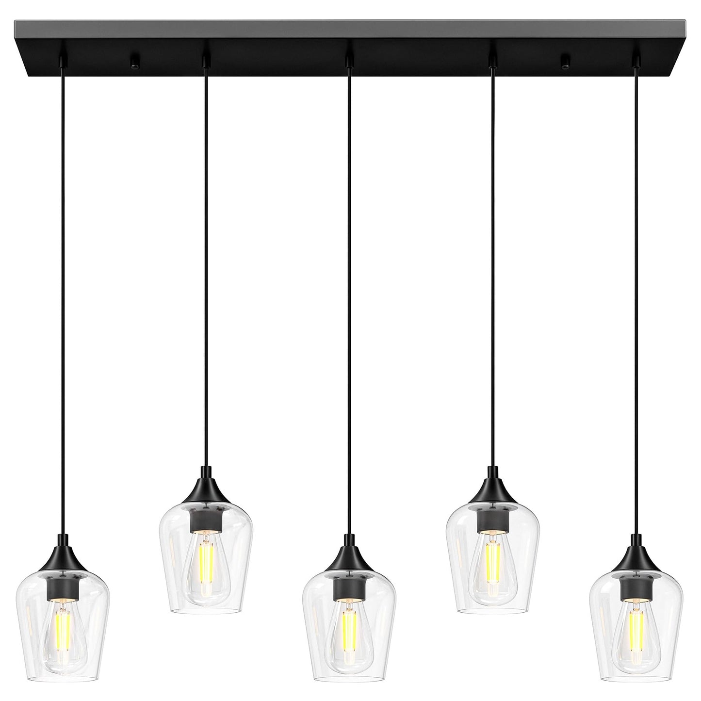 Vonluce 5-Light Pendant Light Kitchen Island  Pendant Light Fixture With 10-55 Height  Modern Pendant Lighting With Wine Glass Shades For Living Room Hallway  Matte Black  Etl Certificated