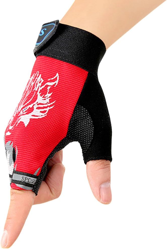 Kids Fingerless Cycling Gloves Mittens Breathable Non-Slip Shock-Absorbing Kids Riding Bike Gloves Girls Boys Fishing Bicy...