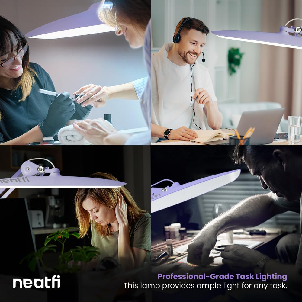 Neatfi Xl 2 200 Lumens Led Task Lamp  24W  117 Pcs Smd Led  Dimmable  4 Level Brightness  3 Light Modes  Desk Light For Home  Office  Workbench (Cct  Lavender)