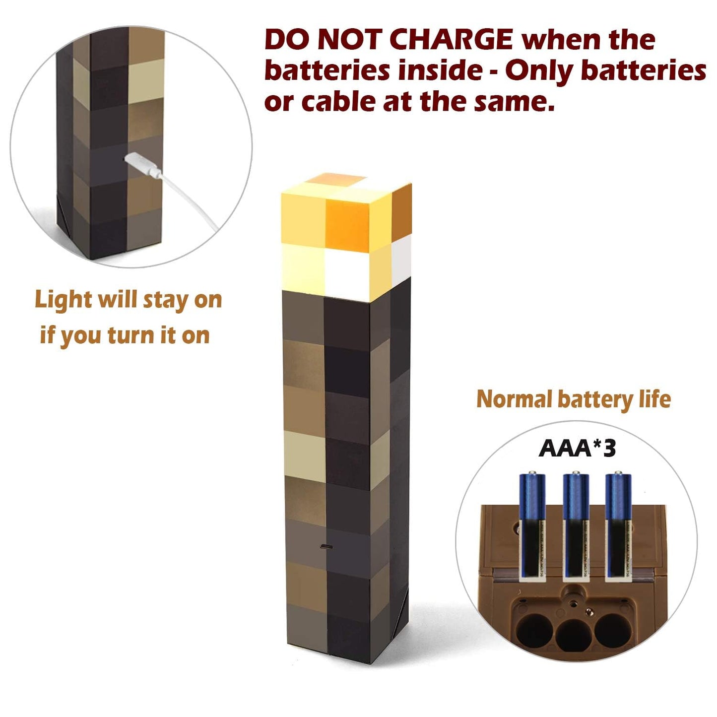 ThinLinkGea Light-up Wall Torch, USB & Battery Operated, Hand Held or Wall Mount, Plastic, Brown, Model FL-HTXYQ