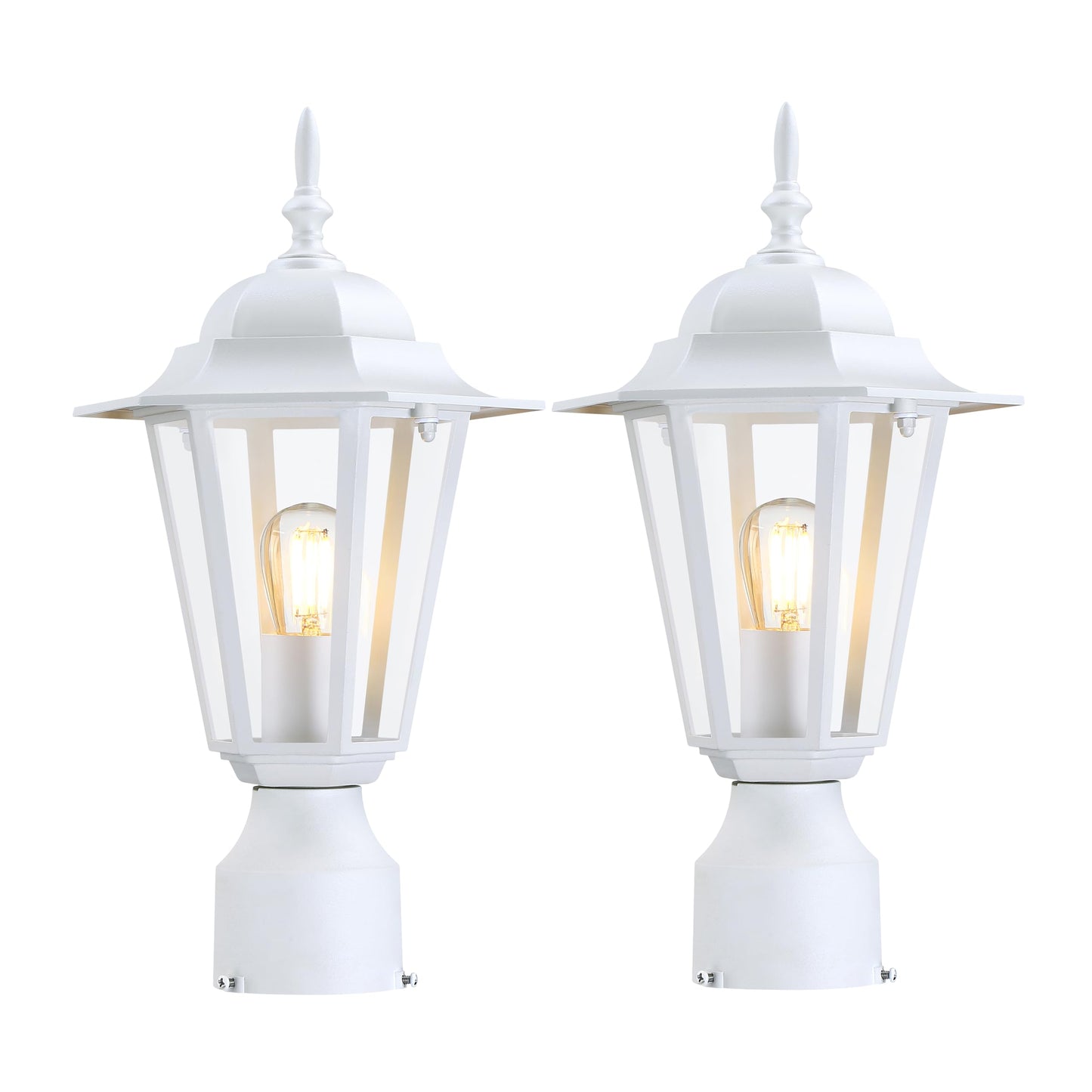 GRUENLICH Outdoor Post Lighting Fixture, Aluminum, 15in Height, White Finish, E26 Medium Base, 2 Pack, Model GR-PL001-WT-2PK