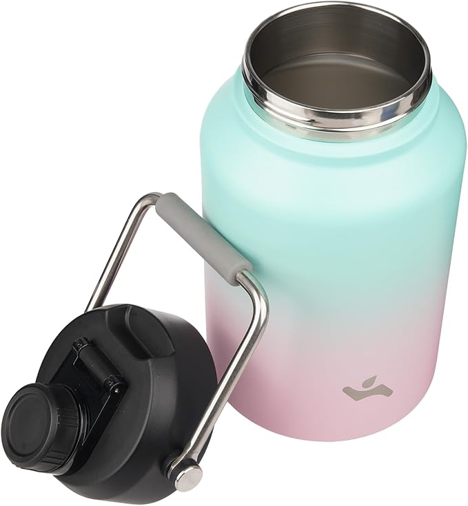 Half Gallon Jug with Handle,64 oz Insulated Water Bottle with Carrying Pouch,Double Wall Vacuum Stainless Steel Metal Bottle,Gum
