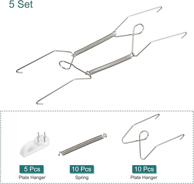 uxcell 5pcs Plate Hanger, 8 Inch Stainless Steel Invisible Wall Plate Hangers with Wall Decorative Hooks and Tip Protectors for Decorative Plates and Art, Silver