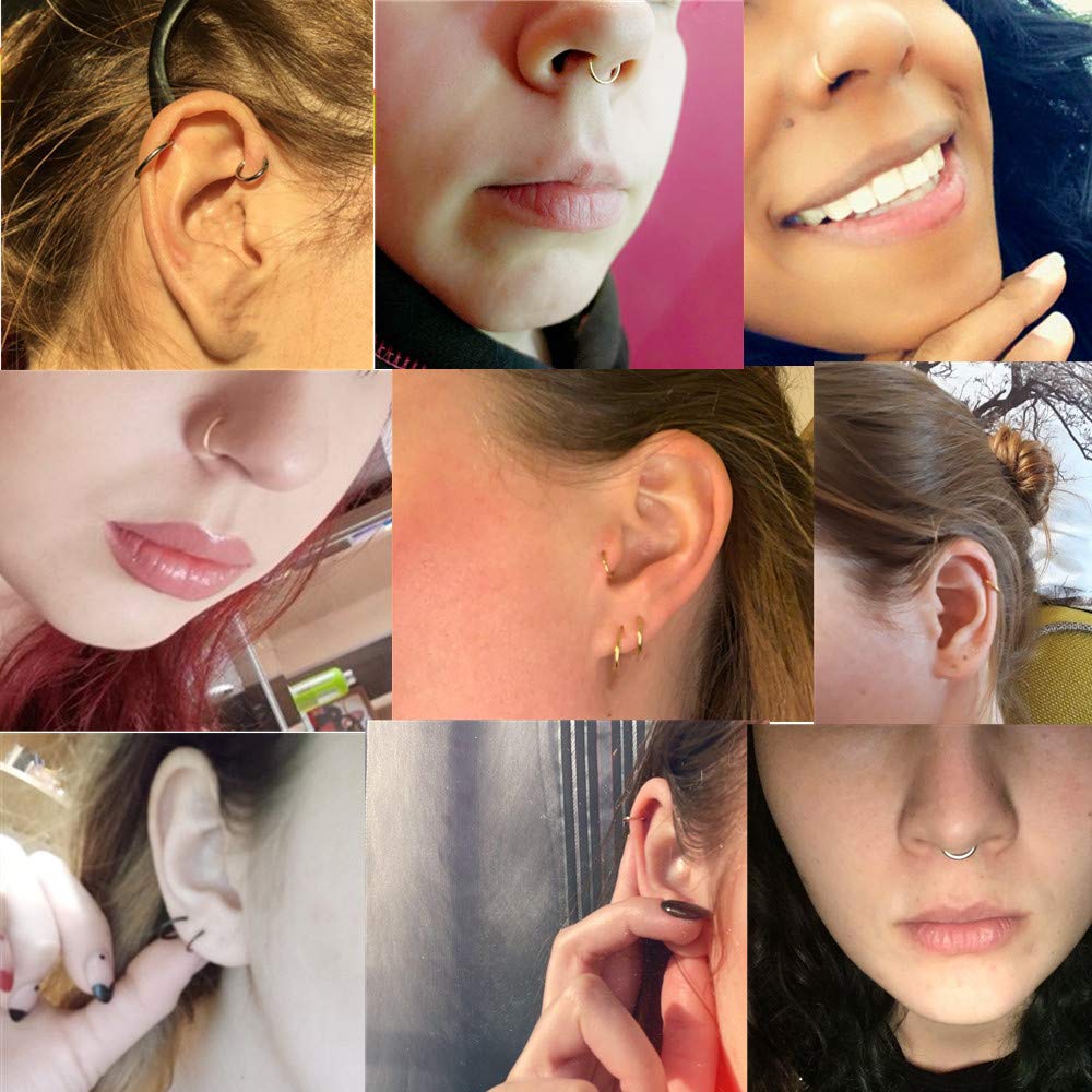 2pcs Pair 8mm Septum Ring Rose Gold Nose Rings Hoop 18 Gauge Nose Hoop Helix Daith Tragus Hinged Segment Septum Clicker Lip Ring