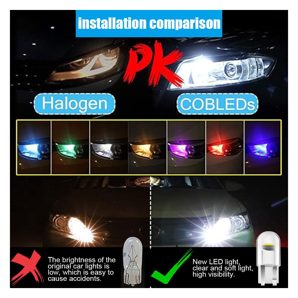 Joycourt 30-Pack Led Light Bulbs, 0.36W T10 6000K, Yellow Wedge Replacement For Dashboard, Dome, Sign & License Plate Lights