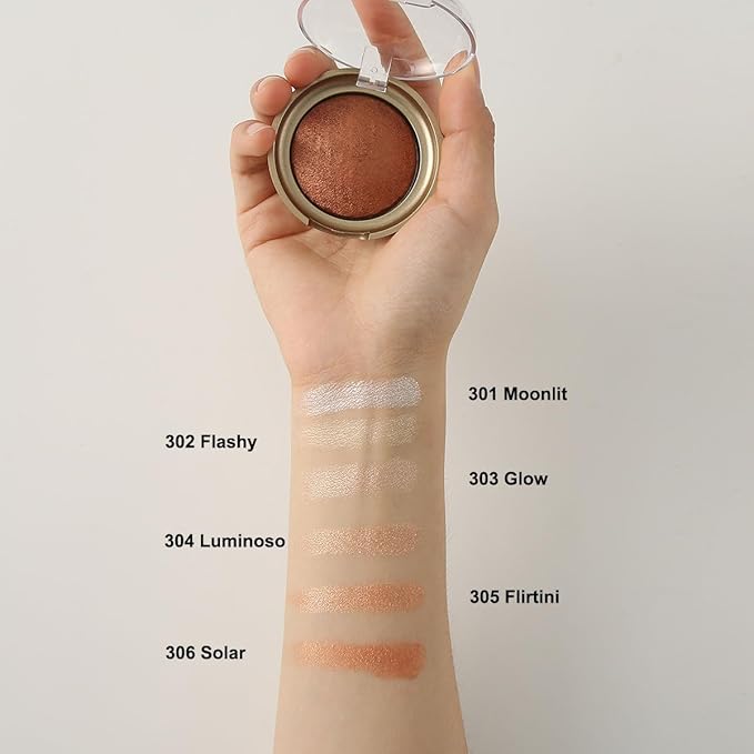 Baked Highlighter Contour Powder Sheer Pearl Shimmer Shades for Face Highlighter Makeup Brighten Up (301-Moonlit)