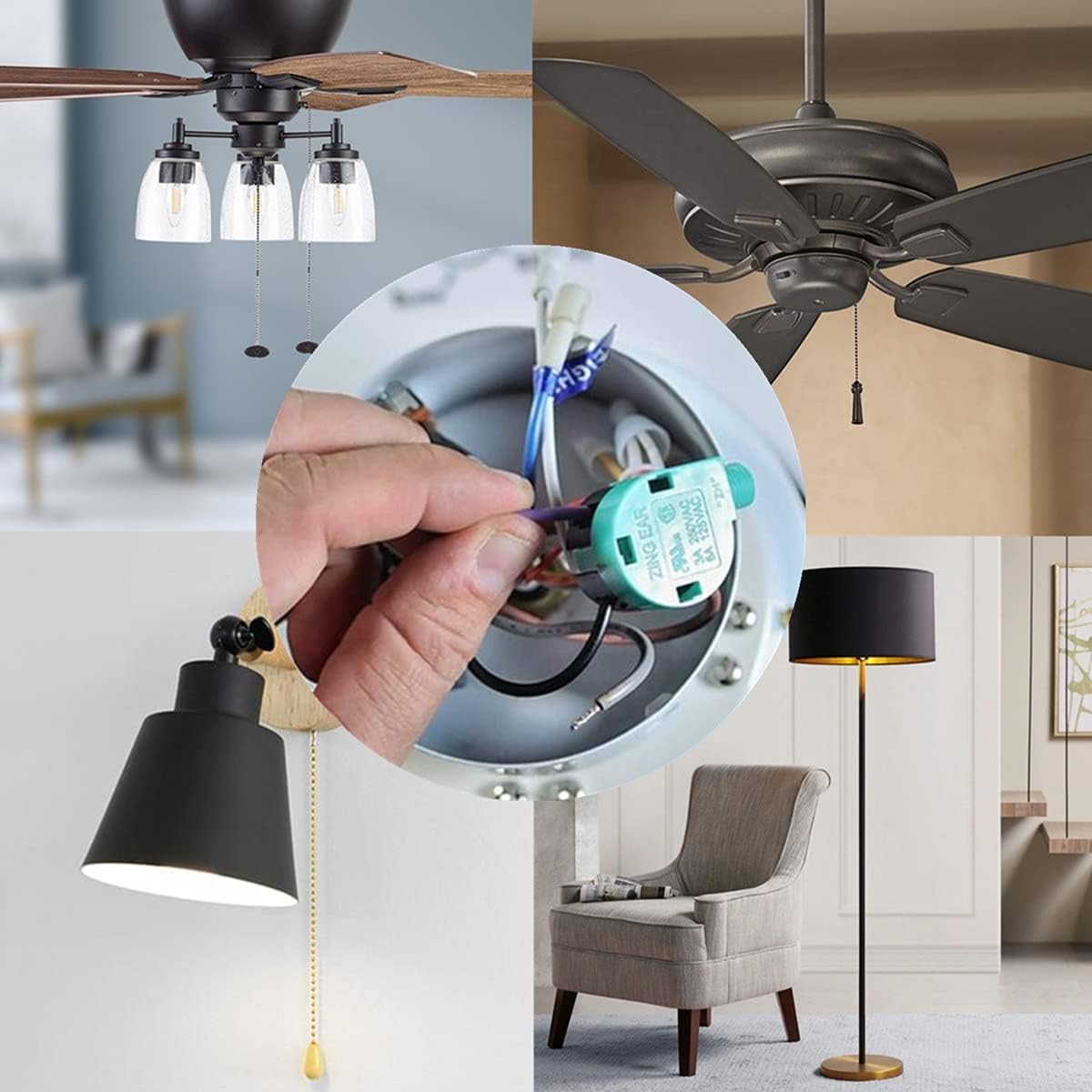 Aoprofree Ceiling Fan Switch 3 Speed 4 Wire Ze-268S6 Replacement Parts, Silver Nickel Pull Chain