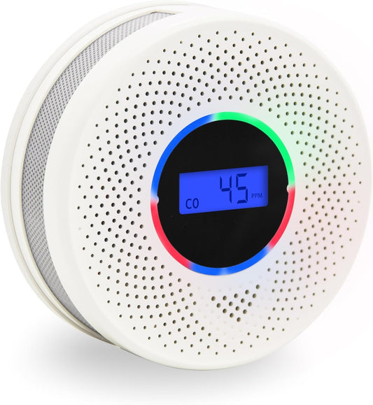 10-Year Battery Smoke and Carbon Monoxide Detector, 2-in-1 Smoke CO Alarm with Digital Display, Reliable Fire and CO Alarm for Home, Bedroom, Kitchen (1 Pack)