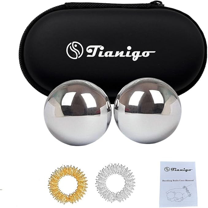 Tianigo Stainless Steel Baoding Balls Set, 1.2 Inches Chinese Health Balls, Metal Stress Relief Hand Massage Balls No Chim...