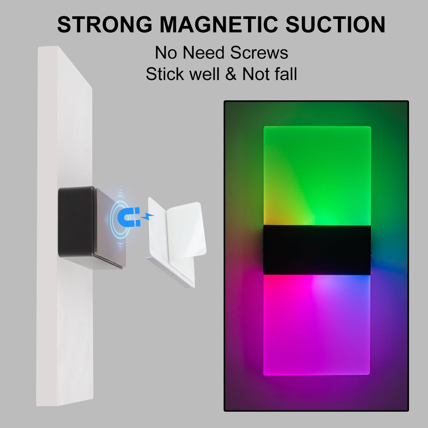 SURPALIG LED Wall Light, 4000mAh Battery Operated, RGB Remote Control, Dimmable, Magnetic, for Bedroom/Living Room, Multi-colored, Model B0C371Z