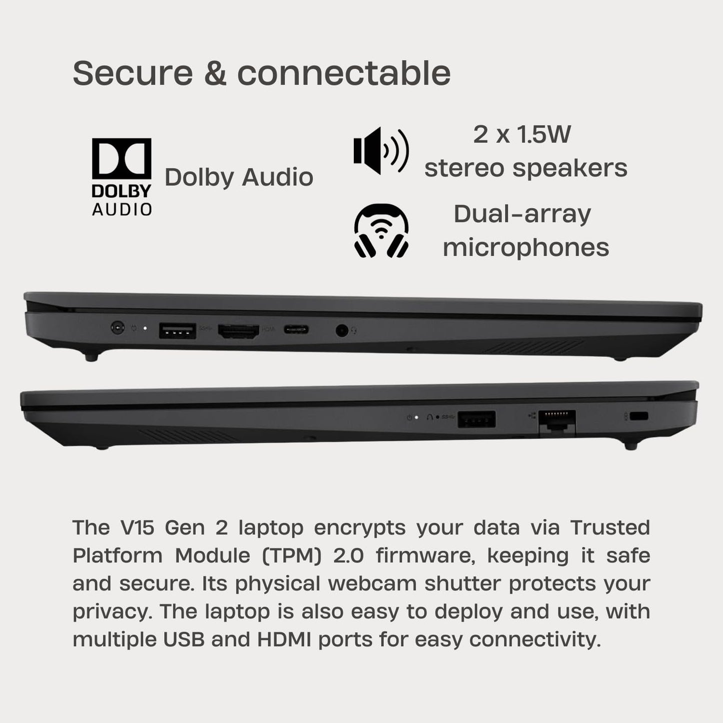 Lenovo V15 G2 Laptop, 15.6 Fhd Screen, Intel N4500 Processor, 8Gb Ram, 512Gb Ssd, Webcam, Hdmi, Wi-Fi, Windows 11 Home, Black