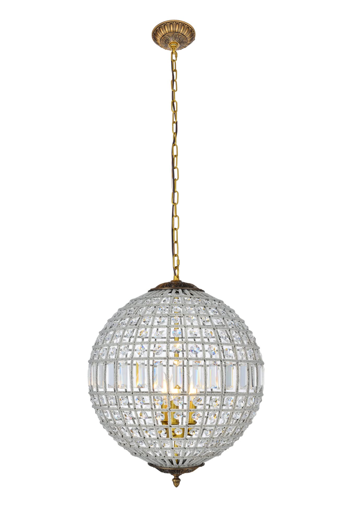 Elegant Lighting 1205D18DB/RC 3-Light Pendant Lamp, Dark Bronze Finish, 18in Depth x 25.5in Height, Steel and Crystal